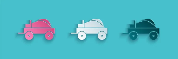Paper cut Wild west covered wagon icon isolated on blue background. Paper art style. Vector Illustration — Stock Vector