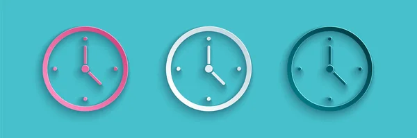 Papier snijden Snelle tijd levering pictogram geïsoleerd op blauwe achtergrond. Tijdige service, stopwatch in beweging, deadline concept, kloksnelheid. Papierkunst stijl. Vector Illustratie — Stockvector