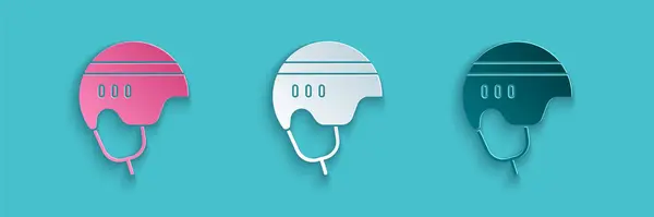 Papiergeschnittenes Hockey-Helm-Symbol isoliert auf blauem Hintergrund. Papierkunst. Vektorillustration — Stockvektor