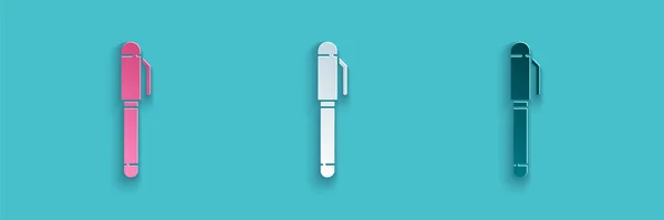 Pappersklipp penna ikon isolerad på blå bakgrund. Papperskonst. Vektor Illustration — Stock vektor