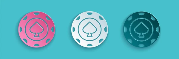 Paper cut Casino chips icon isolated on blue background. Casino gambling. Paper art style. Vector Illustration — Stock Vector