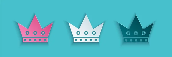 Pappersklipp King spelkort ikon isolerad på blå bakgrund. Kasinospel. Papperskonst. Vektor Illustration — Stock vektor