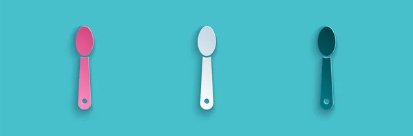 Paper cut Heroin in a spoon icon isolated on blue background. Concept of drug addiction and dependence from the narcotic. Junkie lifestyle. Paper art style. Vector Illustration — Stock Vector