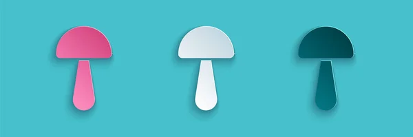 Papel cortado Psilocybin icono de la seta aislado sobre fondo azul. Alucinación psicodélica. Estilo de arte de papel. Ilustración vectorial — Vector de stock