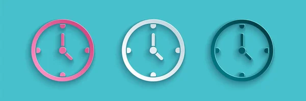 Papier découpé icône Horloge isolé sur fond bleu. Symbole temporel. Style art du papier. Illustration vectorielle — Image vectorielle