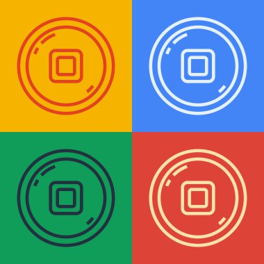 Pop sanat çizgisi Çin Yuan para birimi sembolü renk arkaplanında izole edilmiş. Bozuk para. Bankacılık işareti. Para sembolü. Vektör İllüstrasyonu