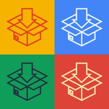 Trafik sembolü simgesi olan karton kutu renkli arkaplanda izole edilmiş. Kutu, paket, paket. Teslimat, ulaşım ve nakliye. Vektör İllüstrasyonu