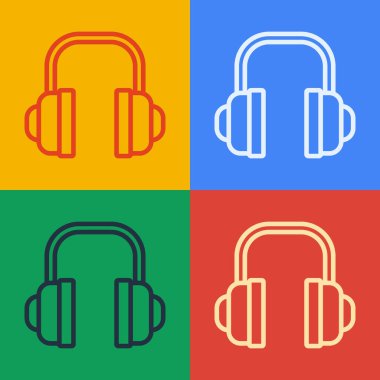 Pop Art Line Kulaklık simgesi renk arkaplanında izole edildi. Müşteri hizmetleri, yardım hattı, çağrı merkezi, faq, bakım. Vektör İllüstrasyonu