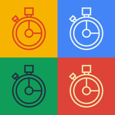 Pop sanat serisi hızlı dağıtım simgesi renk arkaplanında izole edildi. Zamanında servis, hareket halindeki kronometre, son teslim tarihi konsepti, saat hızı. Vektör İllüstrasyonu