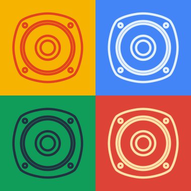 Pop Art Line Stereo hoparlörü renk arkaplanında izole edilmiş. Ses sistemi hoparlörleri. Müzik ikonu. Müzikal sütun hoparlörü. Vektör İllüstrasyonu