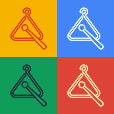 Pop Art Line Triangle müzik aleti ikonu renk arkaplanında izole edildi. Vektör İllüstrasyonu