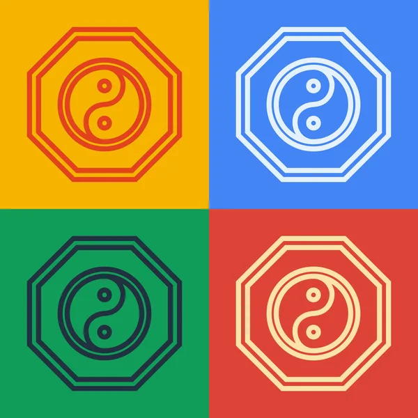 Línea de arte pop Yin Yang símbolo de armonía y equilibrio icono aislado en el fondo de color. Ilustración vectorial — Archivo Imágenes Vectoriales