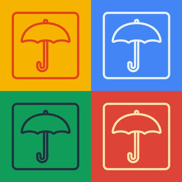Лінія поп-арту Umbrella ізольована на кольоровому фоні. Ватернепроникна ікона. Захист, безпека, безпека. Символ стійкості води. Векторний приклад — стоковий вектор