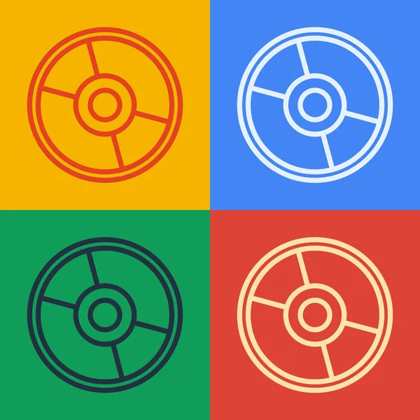 Pop Art Line CD veya DVD disk simgesi renk arkaplanında izole edildi. Küçük disk işareti. Vektör İllüstrasyonu
