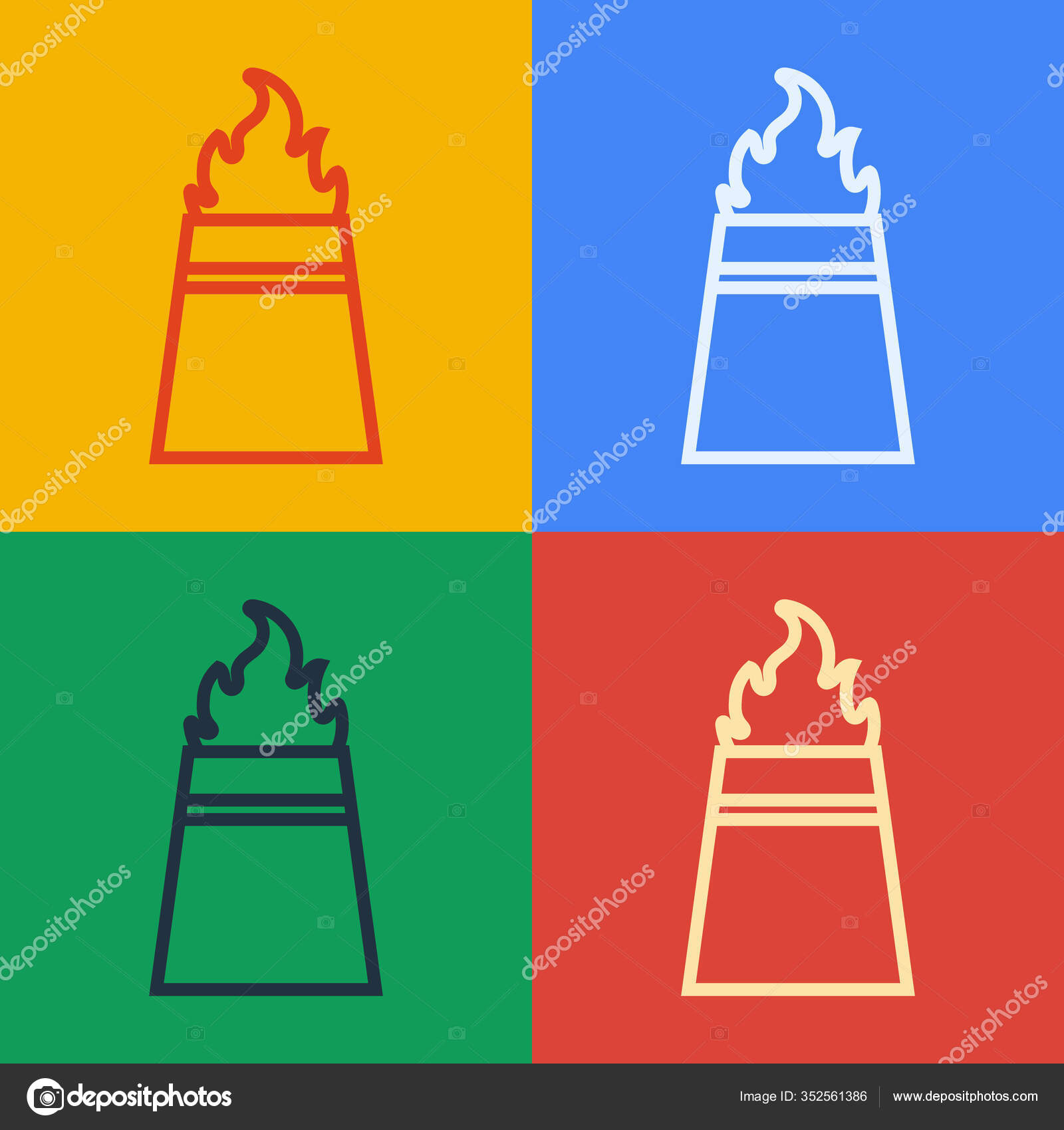 爆裂艺术线石油钻机与消防图标隔离的色彩背景 火灾事故气塔 工业物体 病媒图解 图库矢量图像 C Vectorstockvadim