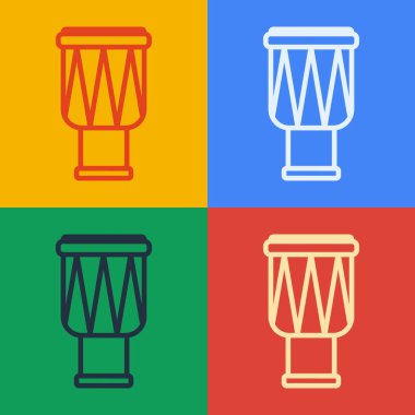 Pop sanat çizgisi Drum simgesi renk arkaplanında izole edildi. Müzik işareti. Müzik aleti sembolü. Vektör İllüstrasyonu