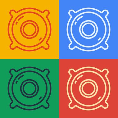 Pop Art Line Stereo hoparlörü renk arkaplanında izole edilmiş. Ses sistemi hoparlörleri. Müzik ikonu. Müzikal sütun hoparlörü. Vektör İllüstrasyonu