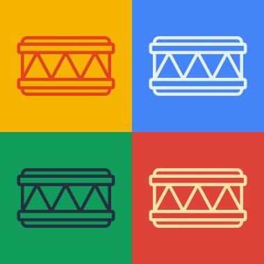 Pop sanat çizgisi Drum simgesi renk arkaplanında izole edildi. Müzik işareti. Müzik aleti sembolü. Vektör İllüstrasyonu