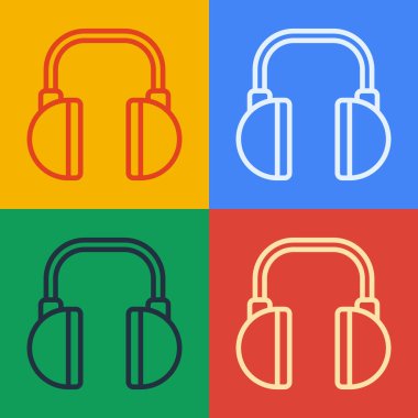 Pop Art Line Kulaklık simgesi renk arkaplanında izole edildi. Kulaklıklar. Müzik, hizmet, iletişim ve operatör konsepti. Vektör İllüstrasyonu