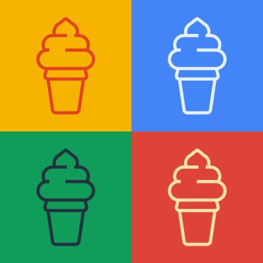 Popüler sanat eseri dondurma külahı renkli arka planda izole edilmiş. Güzel sembol. Vektör İllüstrasyonu