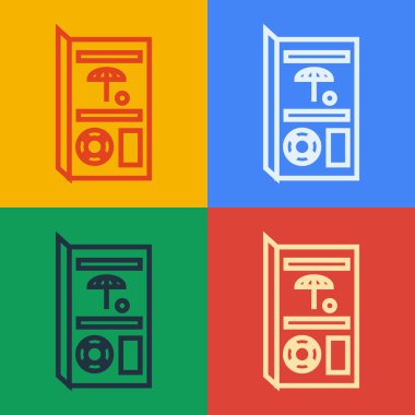Pop Art Line Seyahat broşürü ikonu renk arkaplanında izole edilmiş. Vektör İllüstrasyonu