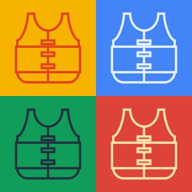 Pop Art Line Life ceketi simgesi renk arkaplanında izole edildi. Can yeleği ikonu. Olağanüstü bir spor. Spor malzemeleri. Vektör İllüstrasyonu