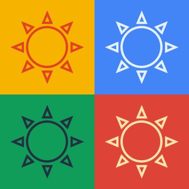 Pop Art Line Sun simgesi renk arkaplanında izole edildi. Yaz sembolü. Güneşli bir gün. Vektör İllüstrasyonu