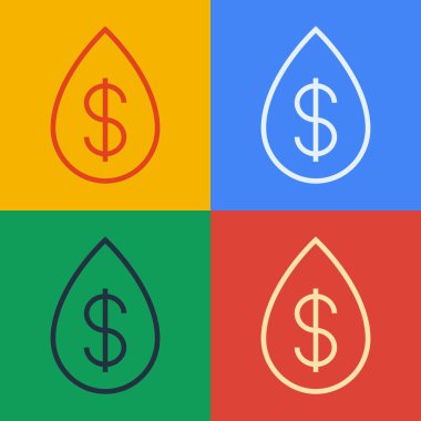 Popüler sanat çizgisi yağları dolar sembolü simgesiyle renk arkaplanına düşer. Vektör İllüstrasyonu