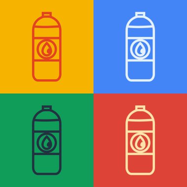 Motor makine yağı ikonu için plastik kaplama çizgisi renk arkaplanında izole edilmiş. Benzin bidonu. Yağ değiştirme ve onarım servisi. Vektör İllüstrasyonu