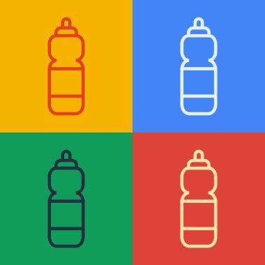 Pop Art Line Fitness Sallama simgesi renk arkaplanında izole edildi. Su ve protein kokteylleri için kapaklı spor karıştırıcı şişesi. Vektör İllüstrasyonu
