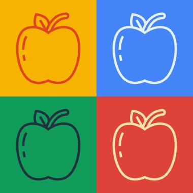 Pop Art Line Apple simgesi renk arkaplanında izole edildi. Yaprak sembollü meyve. Vektör İllüstrasyonu