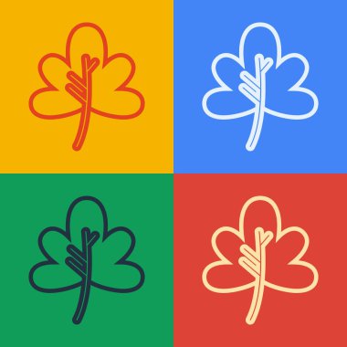 Pop sanat çizgisi Yaprak simgesi renk arkaplanında izole edildi. İşaret bırakıyor. Taze doğal ürün sembolü. Vektör İllüstrasyonu