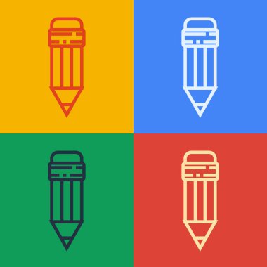 Renk arkaplanında silgi simgesi olan pop sanat eseri. Çizim ve eğitim araçları. Okul sembolü. Vektör İllüstrasyonu