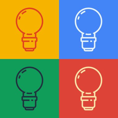 Renkli arka planda fikir ikonu kavramına sahip pop sanat çizgisi ampulü. Enerji ve fikir sembolü. İlham konsepti. Vektör İllüstrasyonu