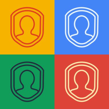 Pop Art Line Kullanıcı koruma simgesi renk arkaplanında izole edildi. Güvenli kullanıcı girişi, şifre koruması, kişisel veri koruması, kimlik doğrulaması. Vektör İllüstrasyonu