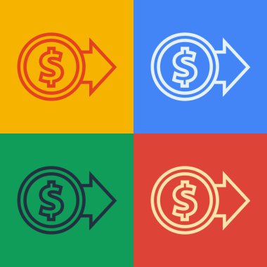 Dolar sembolü simgesi olan ve renk arkaplanında izole edilmiş pop sanat eseri parası. Bankacılık işareti. Para sembolü. Vektör İllüstrasyonu