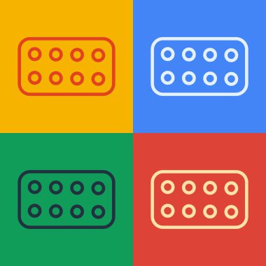 Popüler sanat eseri hapları renkli arka planda izole edilmiş. İlaç paketi. Tablet, vitamin, antibiyotik, aspirin. Vektör İllüstrasyonu