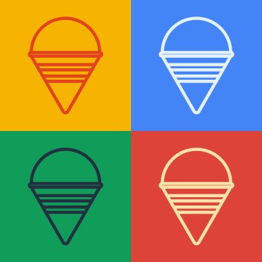 Pop Art Line Ateş Kova ikonu renk arkaplanında izole edilmiş. Metal koni kovası boş ya da yangın söndürme suyu var. Vektör İllüstrasyonu