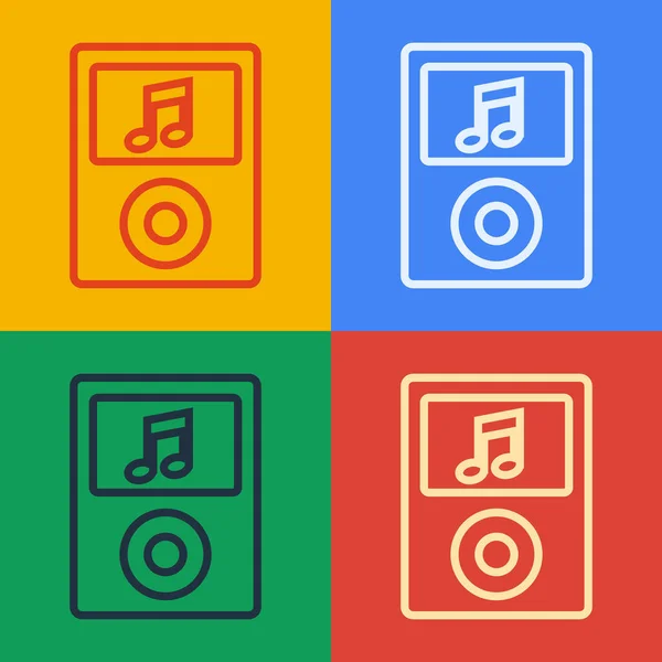 Pop art line Muziekspeler pictogram geïsoleerd op kleur achtergrond. Draagbaar muziekapparaat. Vector Illustratie — Stockvector