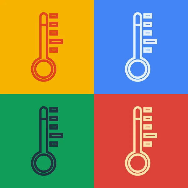 Pop konst linje Meteorologi termometer mätning ikon isolerad på färg bakgrund. Termometerutrustning som visar varmt eller kallt väder. Vektor Illustration — Stock vektor