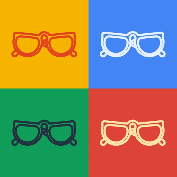 Pop art line Icono de gafas aislado sobre fondo de color. Símbolo de marco de gafas. Ilustración vectorial — Vector de stock