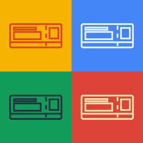 Pop art line Icono del billete de viaje aislado sobre fondo de color. Tren, barco, avión, tranvía, transporte en autobús. Concepto de servicio de viaje. Ilustración vectorial — Archivo Imágenes Vectoriales