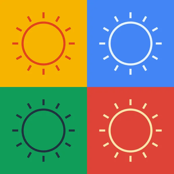 Pop art linha Sun ícone isolado no fundo da cor. Símbolo de verão. Bom dia de sol. Ilustração vetorial —  Vetores de Stock
