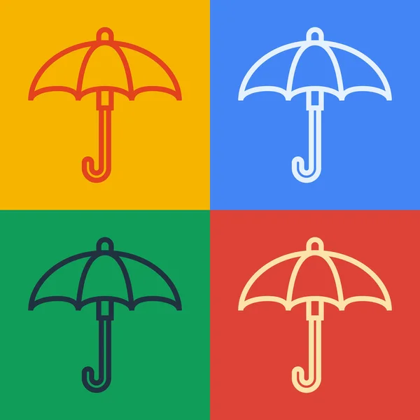Pop art line Clásico icono de paraguas abierto elegante aislado en el fondo de color. Símbolo de protección contra lluvia. Ilustración vectorial — Vector de stock