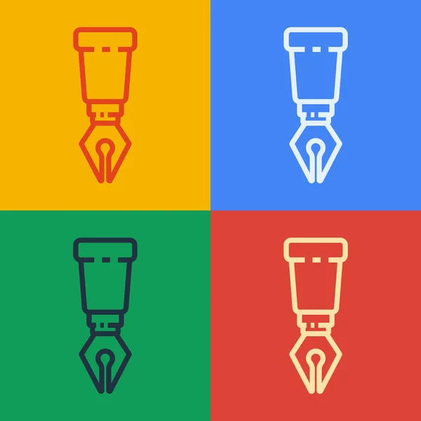 Pop-Art-Linie Füllfederhalter-Symbol isoliert auf farbigem Hintergrund. Stift-Werkzeug-Zeichen. Vektorillustration — Stockvektor