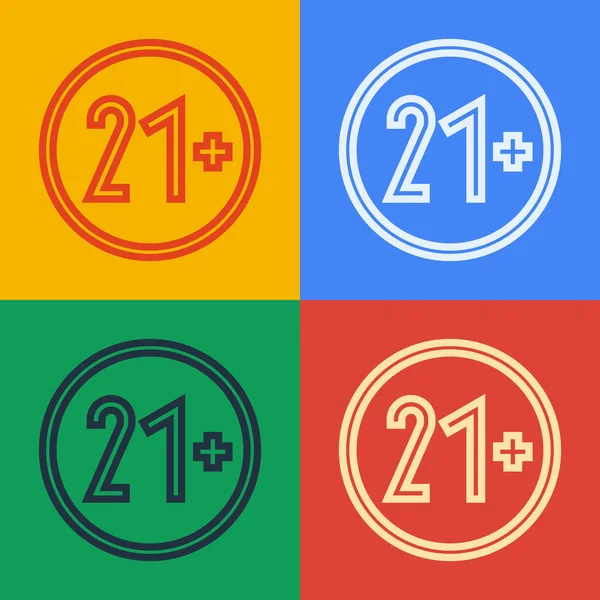 Pop sanat çizgisi 21 artı renkli arkaplanda izole edilmiş bir simge. Yetişkinlerin içerik simgesi. Vektör İllüstrasyonu — Stok Vektör