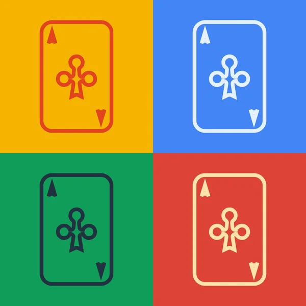 Pop art ligne Jouer à la carte avec des clubs icône symbole isolé sur fond de couleur. Casino de jeu. Illustration vectorielle — Image vectorielle