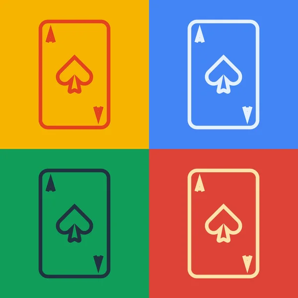 Pop-Art-Linie Spielkarte mit Pik-Symbol auf farbigem Hintergrund. Casino-Glücksspiel. Vektorillustration — Stockvektor