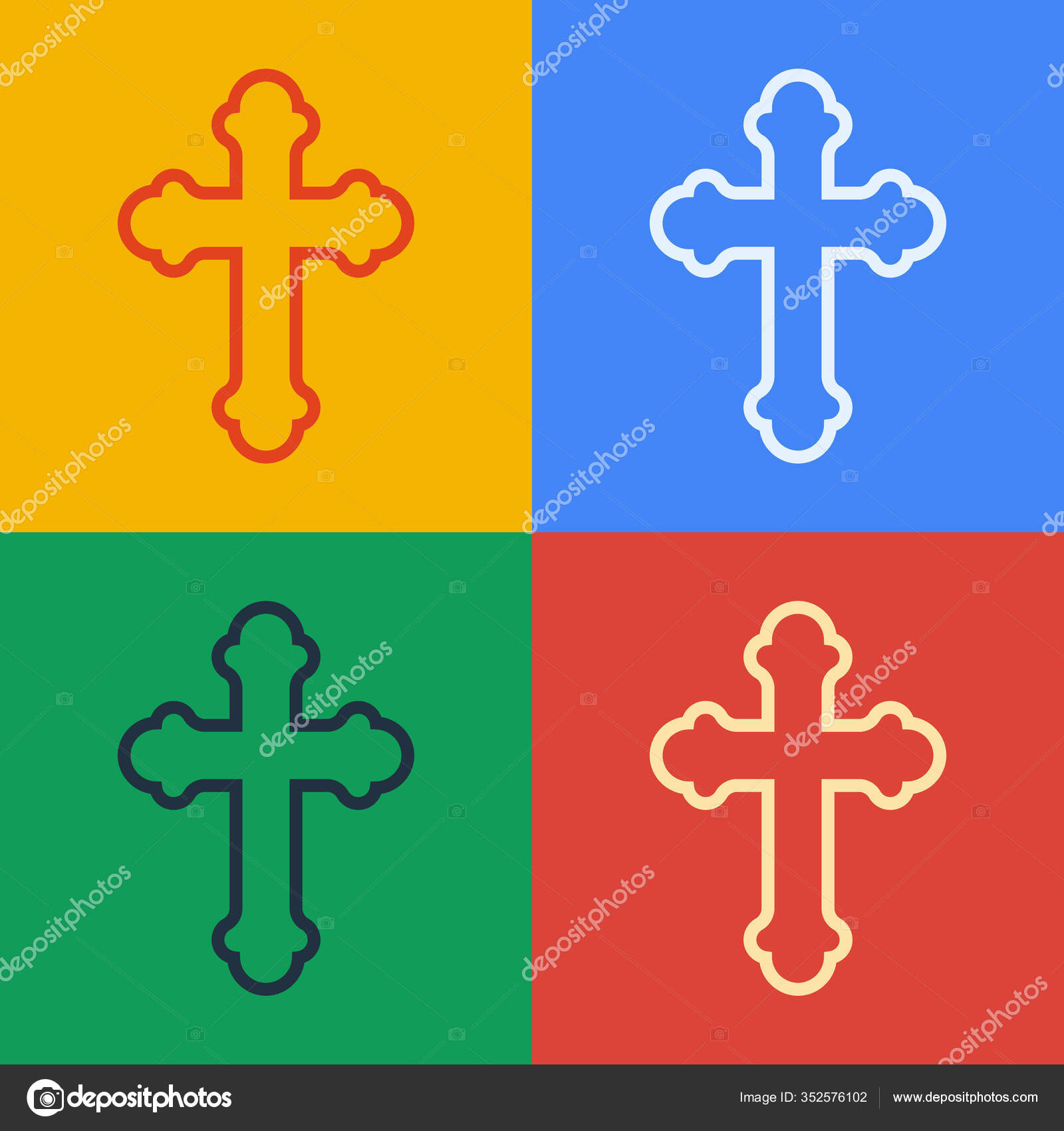 流行艺术线基督教交叉图标孤立的色彩背景 教堂十字架 病媒图解 图库矢量图像 C Vectorstockvadim