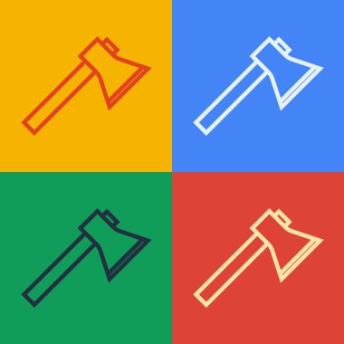 Pop sanat çizgisi itfaiyeci balta simgesi renk arkaplanında izole edildi. Yangın baltası. Vektör İllüstrasyonu